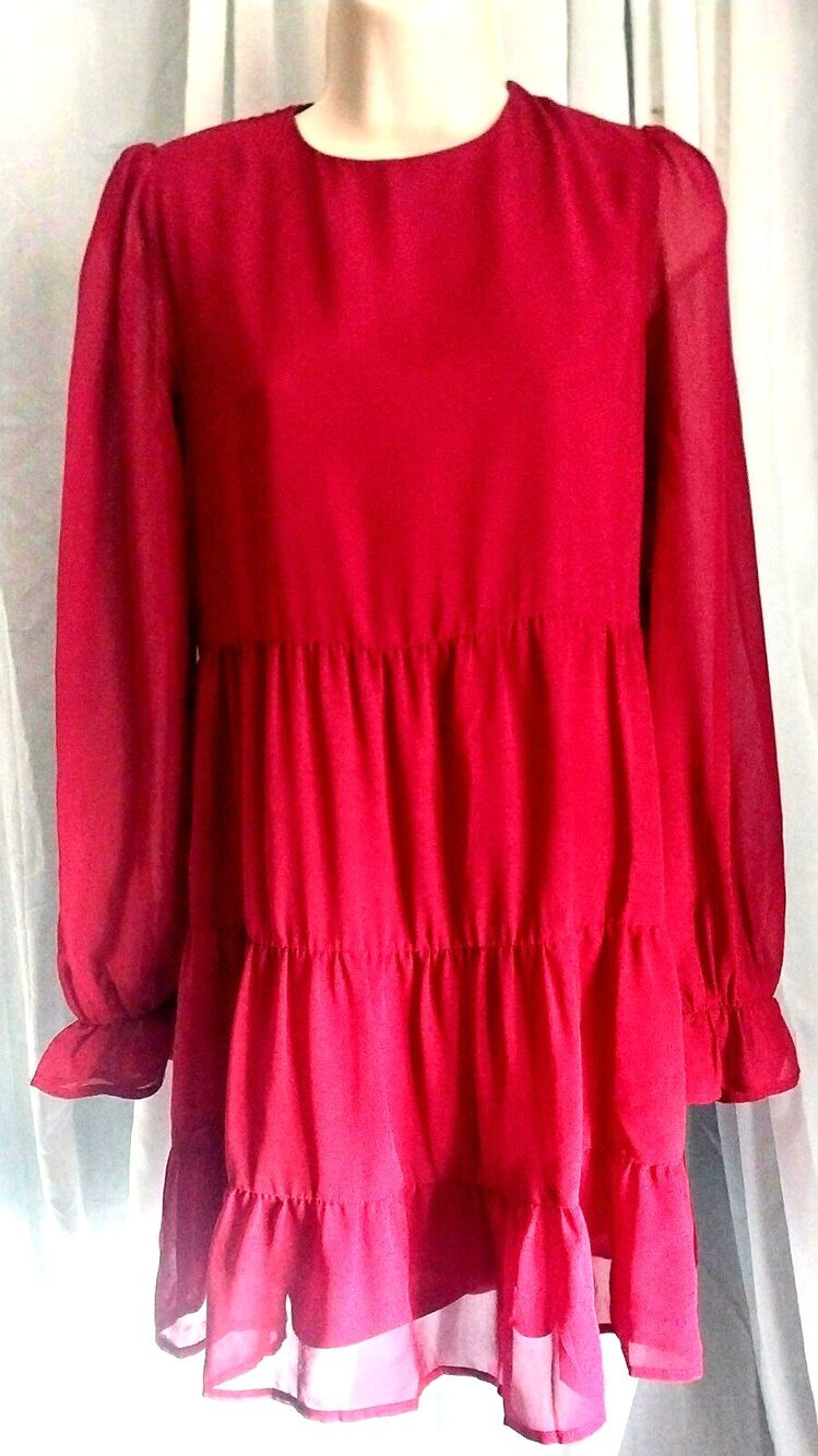 NWT Altar'd State Long Sleeve Lined Dress Sz XS Red Burgundy Whimsical